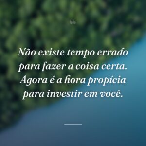 Não existe tempo errado para fazer a coisa certa. Agora é a hora propícia para investir em você.