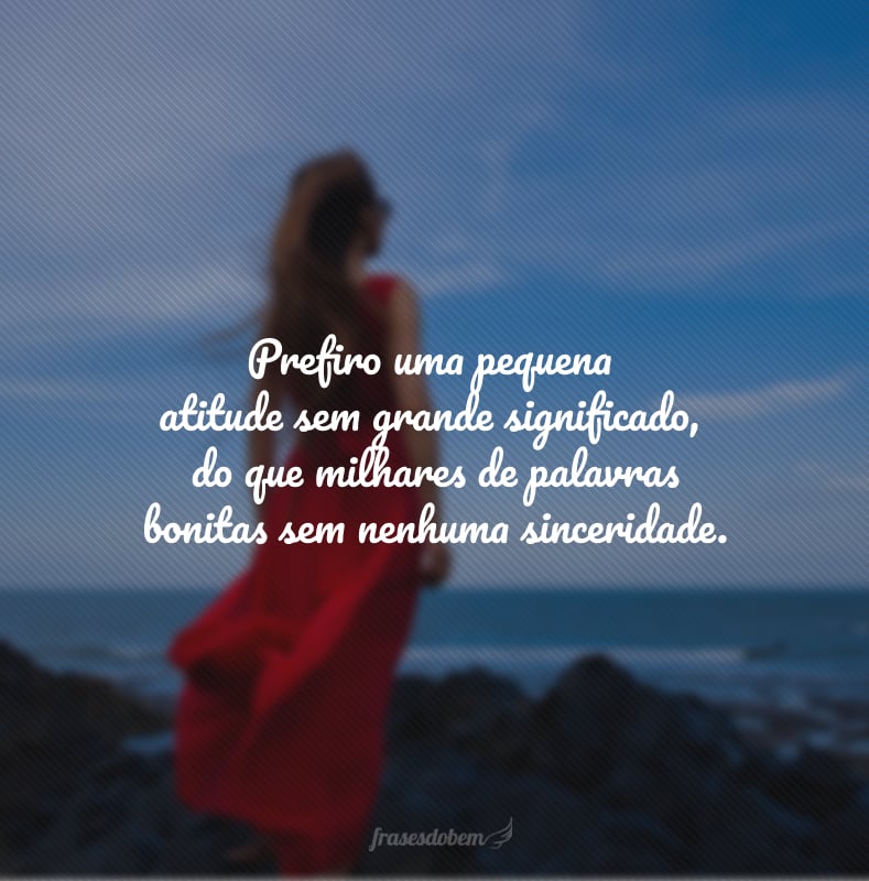 Prefiro uma pequena atitude sem grande significado, do que milhares de palavras bonitas sem nenhuma sinceridade.