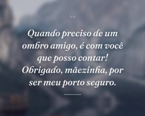Quando preciso de um ombro amigo, é com você que posso contar! Obrigado, mãezinha, por ser meu porto seguro.
