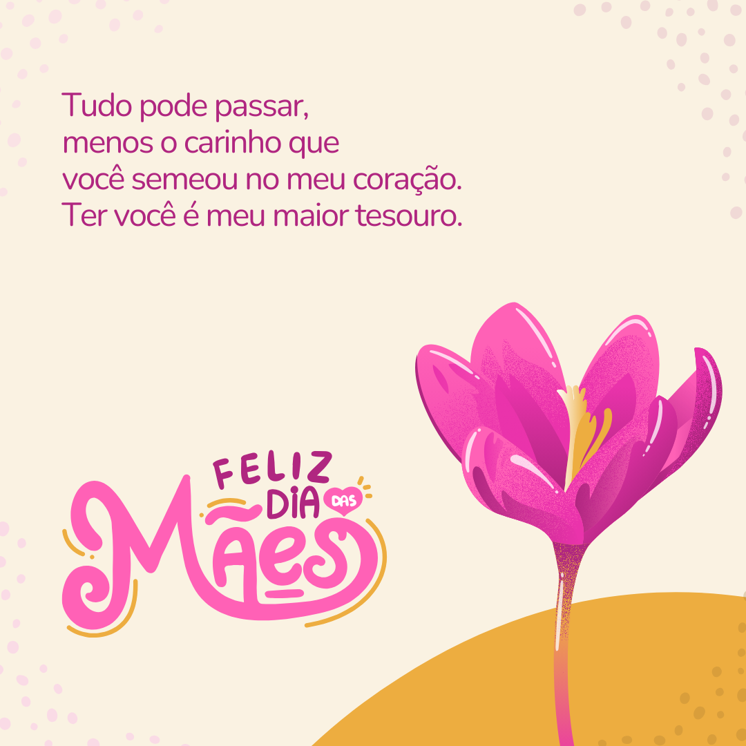 Mãe de barriga ou mãe de vida, mãe desde sempre ou escolhida... Os tipos mudam, mas o amor não. Tudo pode passar, menos o carinho que você semeou no meu coração. Ter você é meu maior tesouro. Feliz Dia das Mães!