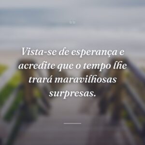 Vista-se de esperança e acredite que o tempo lhe trará maravilhosas surpresas.