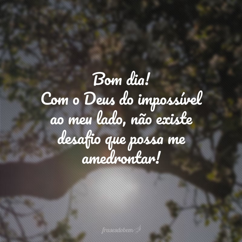 Bom dia! Com o Deus do impossível ao meu lado, não existe desafio que possa me amedrontar!