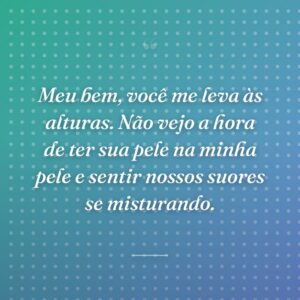 Meu bem, você me leva às alturas. Não vejo a hora de ter sua pele na minha pele e sentir nossos suores se misturando.