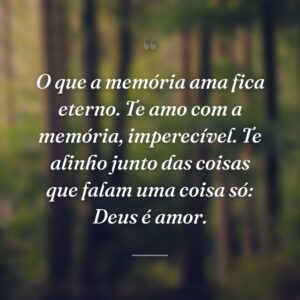 O que a memória ama fica eterno. Te amo com a memória, imperecível. Te alinho junto das coisas que falam uma coisa só: Deus é amor.