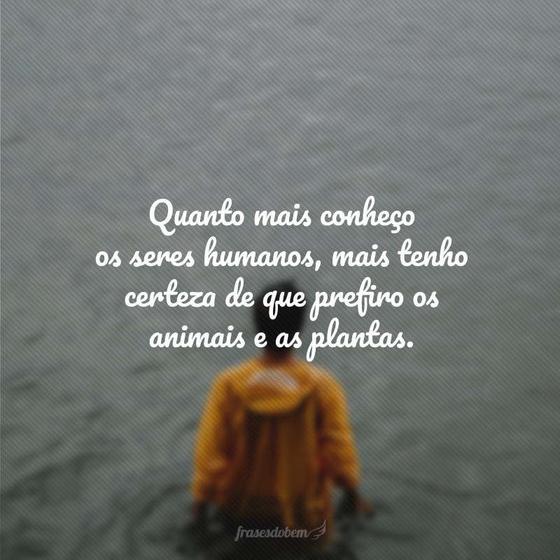 Quanto mais conheço os seres humanos, mais tenho certeza de que prefiro os animais e as plantas.