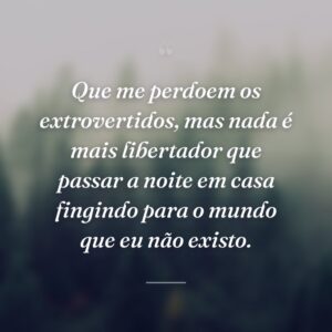 Que me perdoem os extrovertidos, mas nada é mais libertador que passar a noite em casa fingindo para o mundo que eu não existo.
