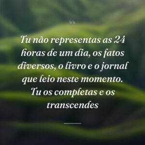 Tu não representas as 24 horas de um dia, os fatos diversos, o livro e o jornal que leio neste momento. Tu os completas e os transcendes