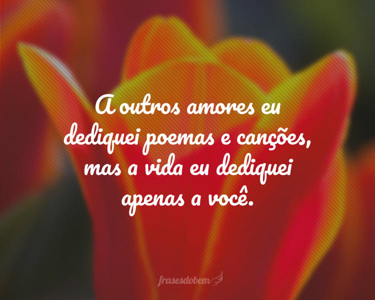 A outros amores eu dediquei poemas e canções, mas a vida eu dediquei apenas a você.