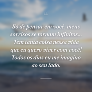 Só de pensar em você, meus sorrisos se tornam infinitos... Tem tanta coisa nessa vida que eu quero viver com você! Todos os dias eu me imagino ao seu lado.