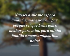 Não sei o que me espera amanhã, mas estou em paz, porque sei que Deus tem o melhor para mim, para minha família e meus amigos. Boa noite!