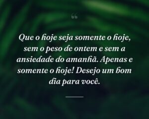 Que o hoje seja somente o hoje, sem o peso de ontem e sem a ansiedade do amanhã. Apenas e somente o hoje! Desejo um bom dia para você.