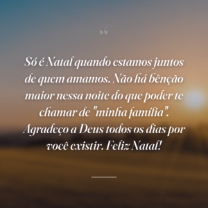 Só é Natal quando estamos juntos de quem amamos. Não há bênção maior nessa noite do que poder te chamar de "minha família". Agradeço a Deus todos os dias por você existir. Feliz Natal!