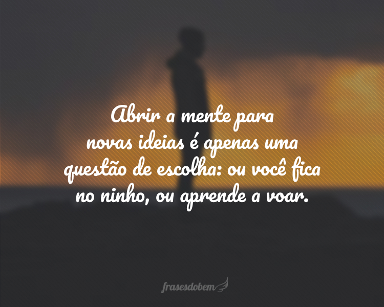 Abrir a mente para novas ideias é apenas uma questão de escolha: ou você fica no ninho, ou aprende a voar.