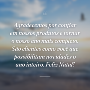 Agradecemos por confiar em nossos produtos e tornar o nosso ano mais completo. São clientes como você que possibilitam novidades o ano inteiro. Feliz Natal!