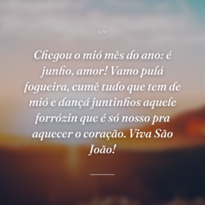 Chegou o mió mês do ano: é junho, amor! Vamo pulá fogueira, cumê tudo que tem de mió e dançá juntinhos aquele forrózin que é só nosso pra aquecer o coração. Viva São João!