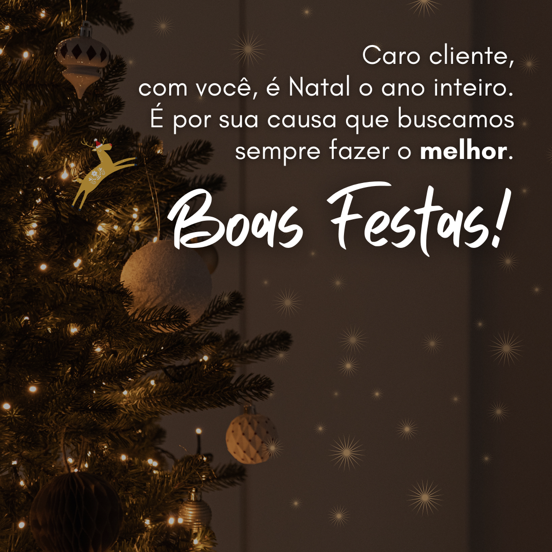 Caro cliente, com você, é Natal o ano inteiro. É por sua causa que buscamos sempre fazer o melhor.  Boas Festas! 