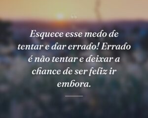Esquece esse medo de tentar e dar errado! Errado é não tentar e deixar a chance de ser feliz ir embora.