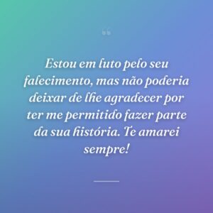 Estou em luto pelo seu falecimento, mas não poderia deixar de lhe agradecer por ter me permitido fazer parte da sua história. Te amarei sempre!