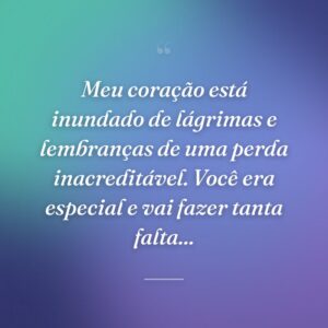 Meu coração está inundado de lágrimas e lembranças de uma perda inacreditável. Você era especial e vai fazer tanta falta...