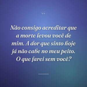 Não consigo acreditar que a morte levou você de mim. A dor que sinto hoje já não cabe no meu peito. O que farei sem você?