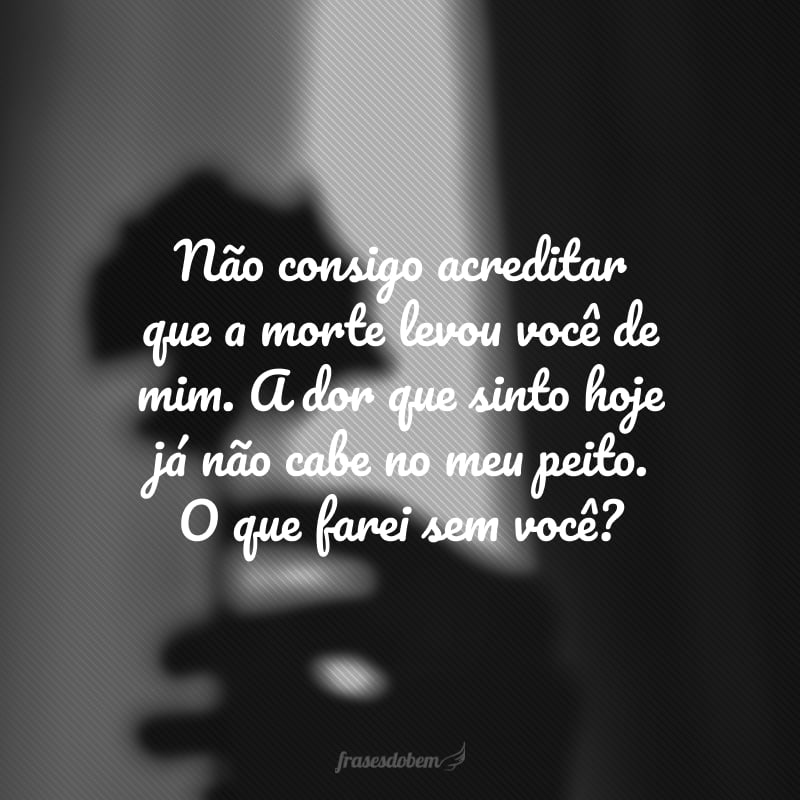 Não consigo acreditar que a morte levou você de mim. A dor que sinto hoje já não cabe no meu peito. O que farei sem você? 