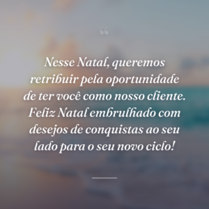 Nesse Natal, queremos retribuir pela oportunidade de ter você como nosso cliente. Feliz Natal embrulhado com desejos de conquistas ao seu lado para o seu novo ciclo!