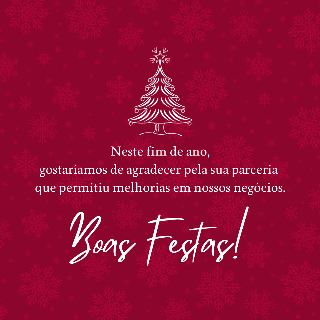 Neste fim de ano, gostaríamos de agradecer pela sua parceria que permitiu melhorias em nossos negócios. Boas Festas!