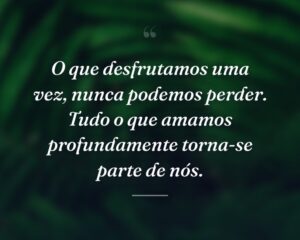 O que desfrutamos uma vez, nunca podemos perder. Tudo o que amamos profundamente torna-se parte de nós.