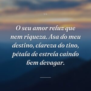 O seu amor reluz que nem riqueza. Asa do meu destino, clareza do tino, pétala de estrela caindo bem devagar.