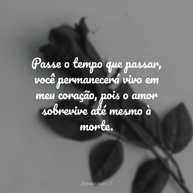 Passe o tempo que passar, você permanecerá vivo em meu coração, pois o amor sobrevive até mesmo à morte. 