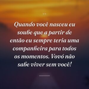 Quando você nasceu eu soube que a partir de então eu sempre teria uma companheira para todos os momentos. Vovó não sabe viver sem você!