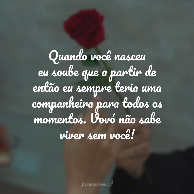 Quando você nasceu eu soube que a partir de então eu sempre teria uma companheira para todos os momentos. Vovó não sabe viver sem você! 