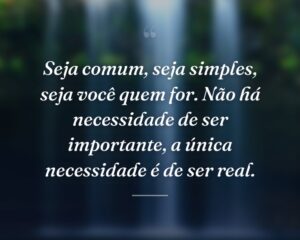 Seja comum, seja simples, seja você quem for. Não há necessidade de ser importante, a única necessidade é de ser real.