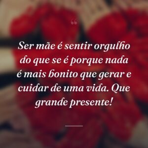 Ser mãe é sentir orgulho do que se é porque nada é mais bonito que gerar e cuidar de uma vida. Que grande presente!