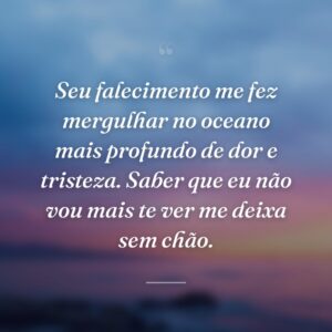 Seu falecimento me fez mergulhar no oceano mais profundo de dor e tristeza. Saber que eu não vou mais te ver me deixa sem chão.