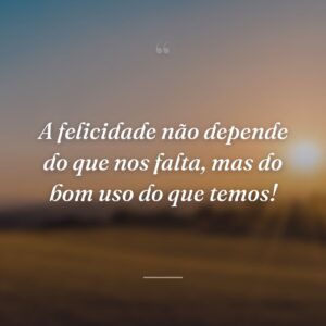 A felicidade não depende do que nos falta, mas do bom uso do que temos!