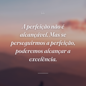 A perfeição não é alcançável. Mas se perseguirmos a perfeição, poderemos alcançar a excelência.
