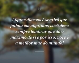 Alguns dias você sentirá que falhou em algo, mas você deve sempre lembrar que dá o máximo de si e por isso, você é a melhor mãe do mundo!