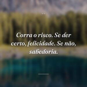 Corra o risco. Se der certo, felicidade. Se não, sabedoria.