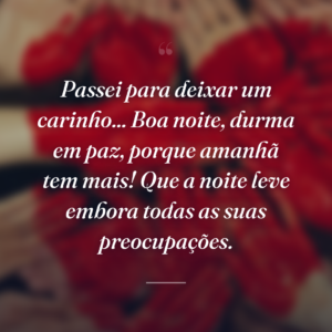 Passei para deixar um carinho... Boa noite, durma em paz, porque amanhã tem mais! Que a noite leve embora todas as suas preocupações.