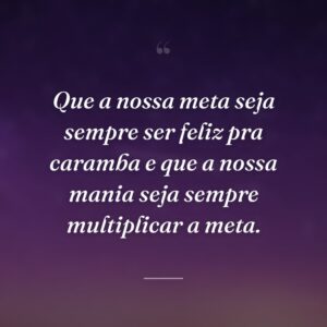 Que a nossa meta seja sempre ser feliz pra caramba e que a nossa mania seja sempre multiplicar a meta.