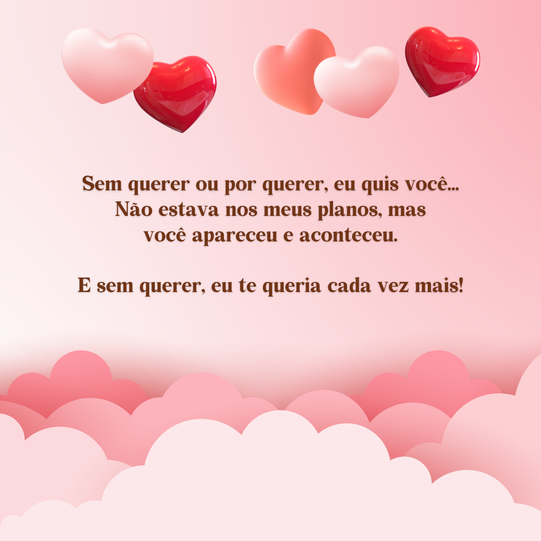 Sem querer ou por querer, eu quis você... Não estava nos meus planos, mas você apareceu e aconteceu. E sem querer, eu te queria cada vez mais!