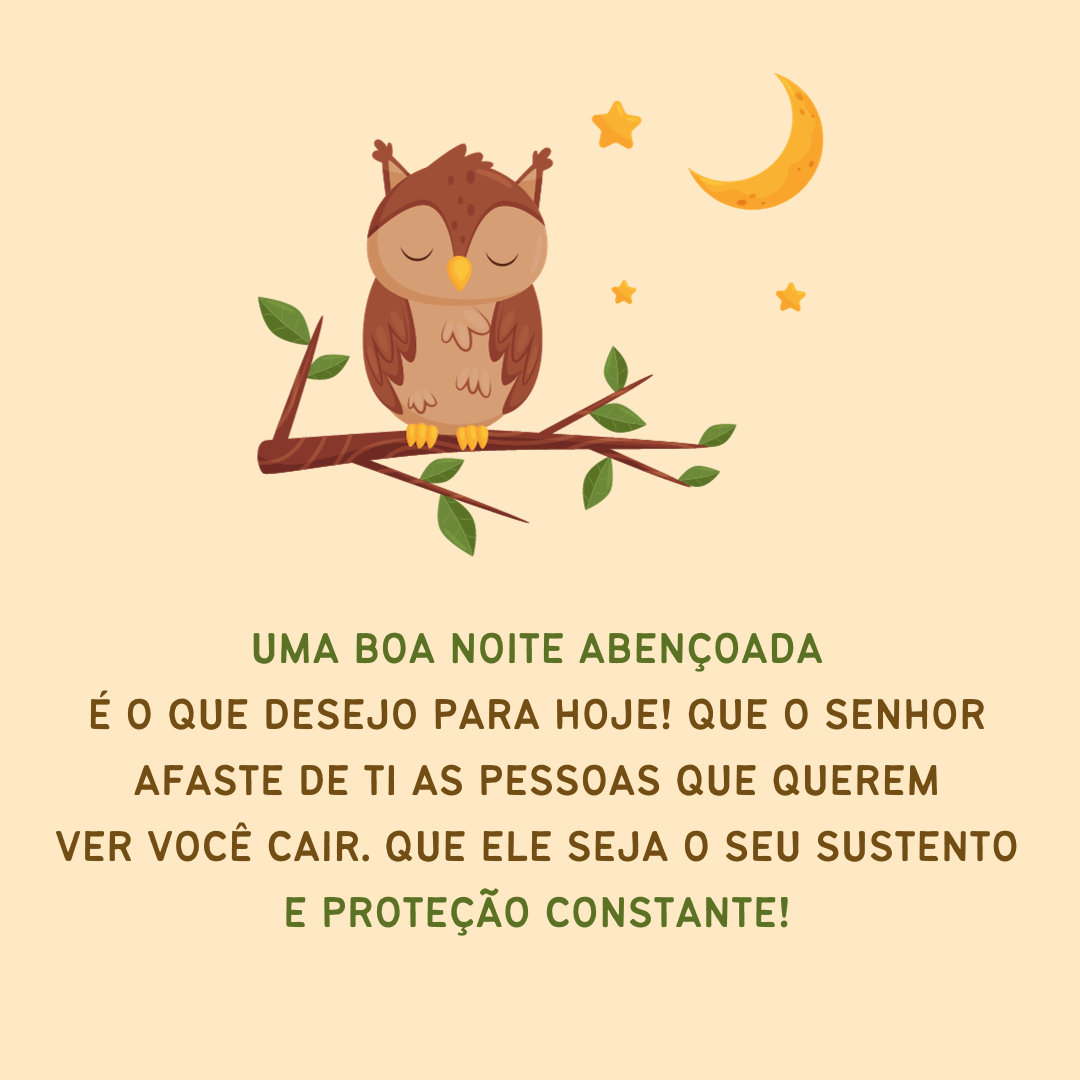 Uma boa noite abençoada é o que desejo para hoje! Que o Senhor afaste de ti as pessoas que querem ver você cair. Que Ele seja o seu sustento e proteção constante!