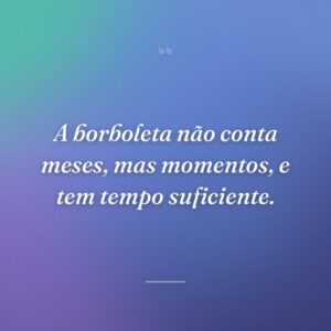 A borboleta não conta meses, mas momentos, e tem tempo suficiente.