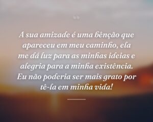 A sua amizade é uma bênção que apareceu em meu caminho, ela me dá luz para as minhas ideias e alegria para a minha existência. Eu não poderia ser mais grato por tê-la em minha vida!