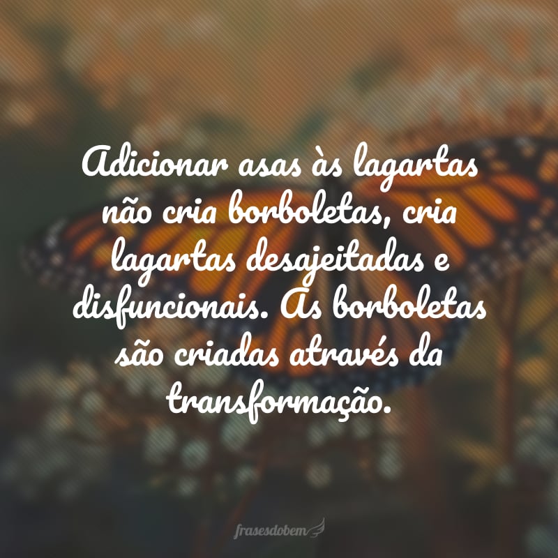 Adicionar asas às lagartas não cria borboletas, cria lagartas desajeitadas e disfuncionais. As borboletas são criadas através da transformação.