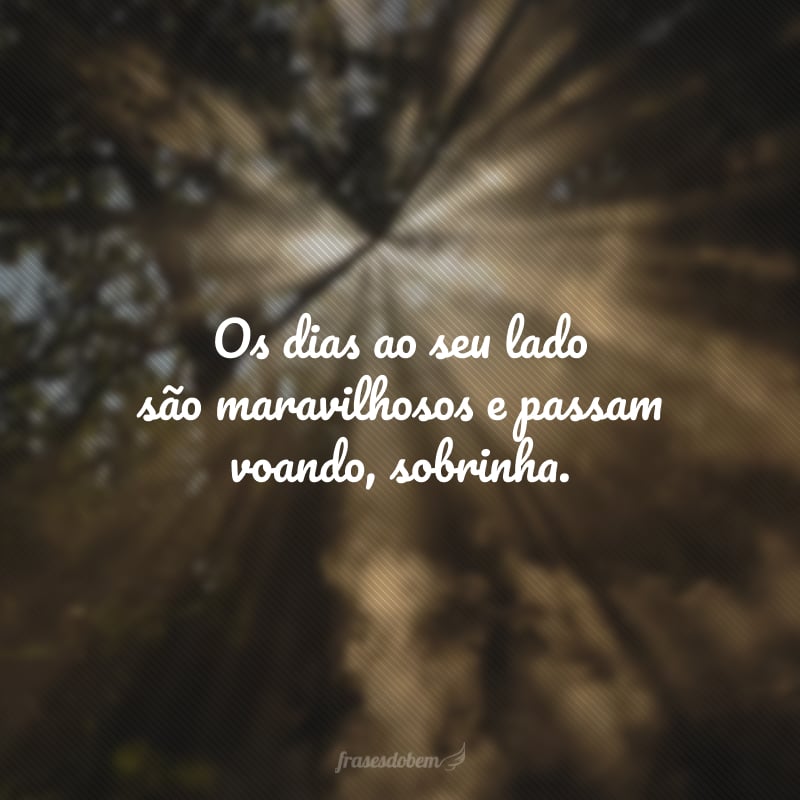 Os dias ao seu lado são maravilhosos e passam voando, sobrinha. Já estou com saudade da sua risada espontânea e do seu abraço gostoso.