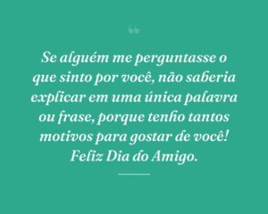 Se alguém me perguntasse o que sinto por você, não saberia explicar em uma única palavra ou frase, porque tenho tantos motivos para gostar de você! Feliz Dia do Amigo.