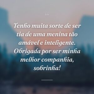 Tenho muita sorte de ser tia de uma menina tão amável e inteligente. Obrigada por ser minha melhor companhia, sobrinha!