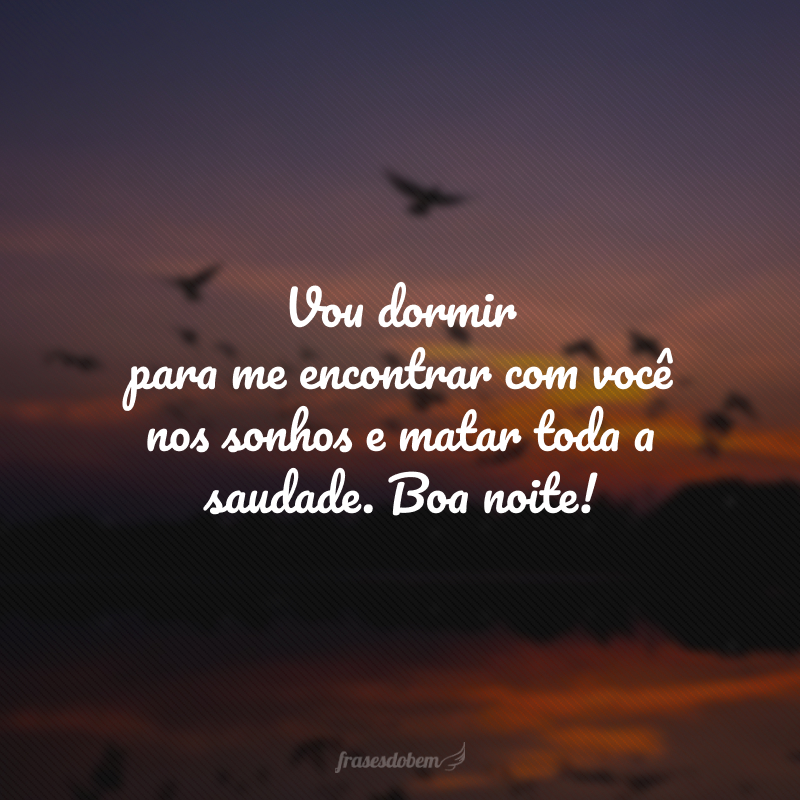 Vou dormir para me encontrar com você nos sonhos e matar toda a saudade. Boa noite! 